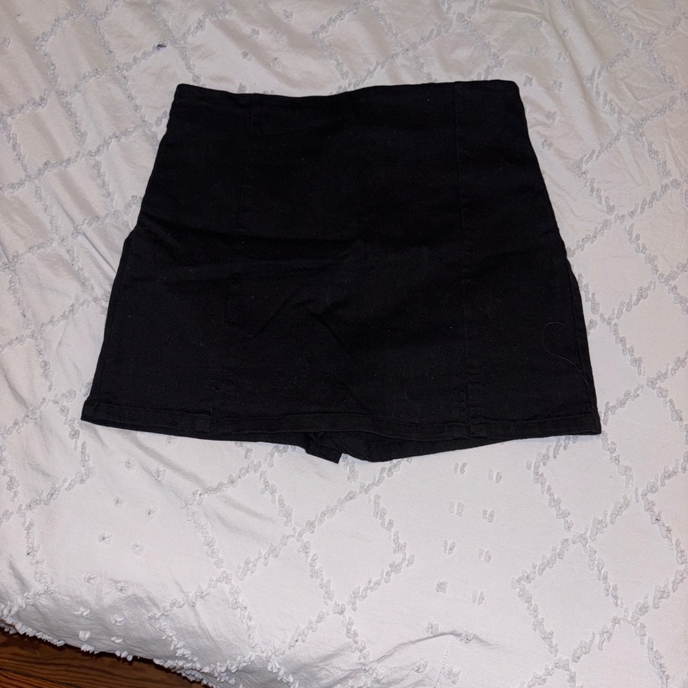 Casual Split Hem High Waist Black Denim Skort